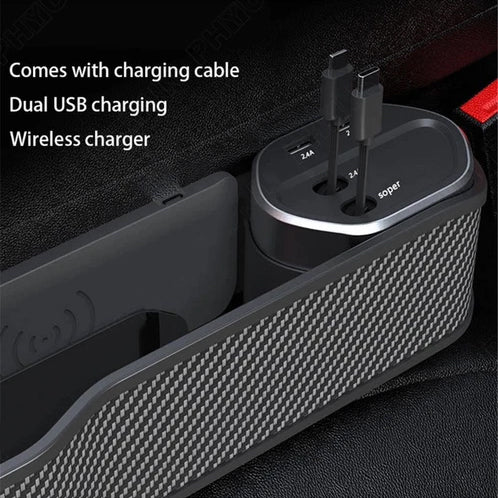Car Seat Gap Organizer with Wireless Charger – iPhone & Android Compatible