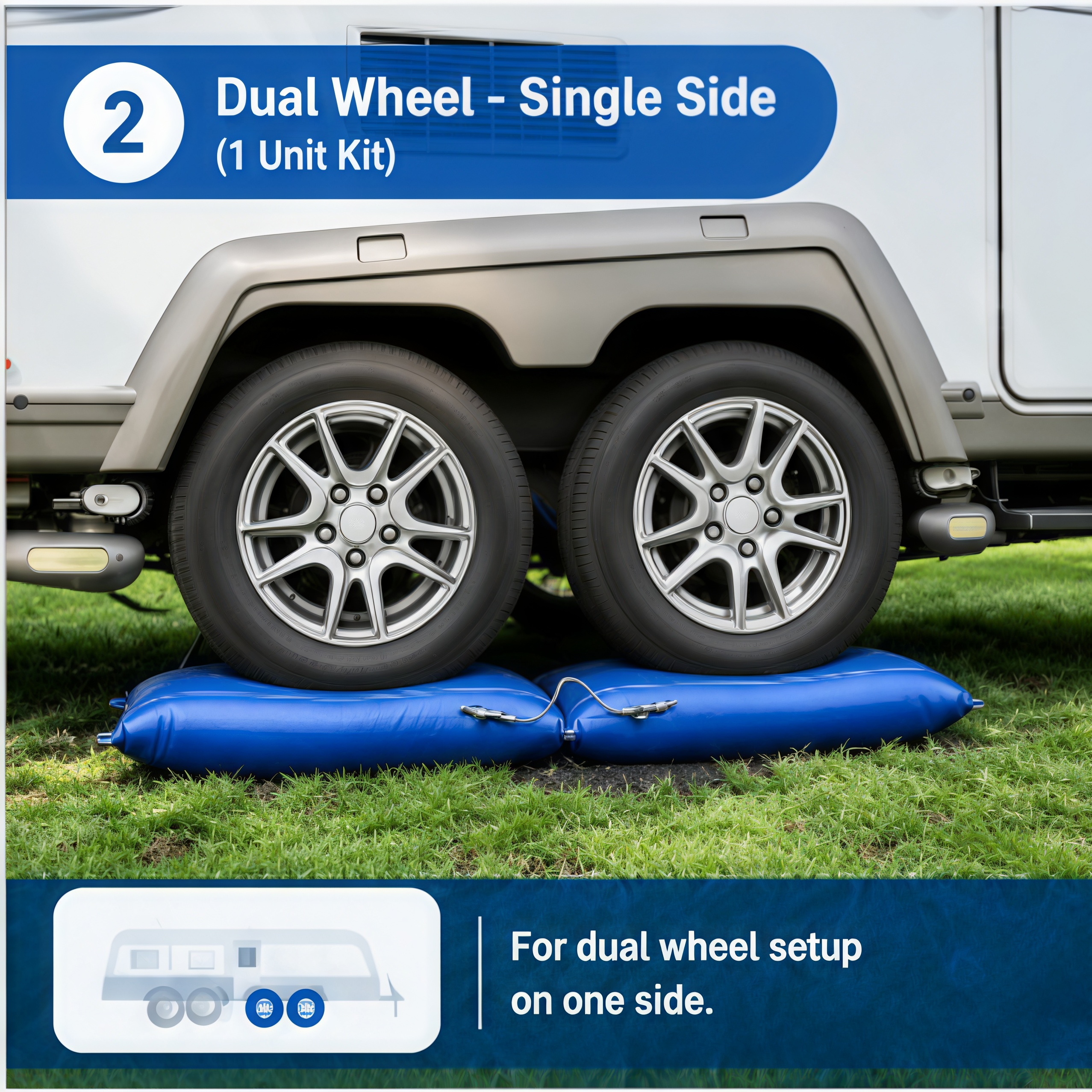 Pneumatic Twin-Axle Caravan Leveler – 6" Lift, Use Any 12V Pump, Folds Flat