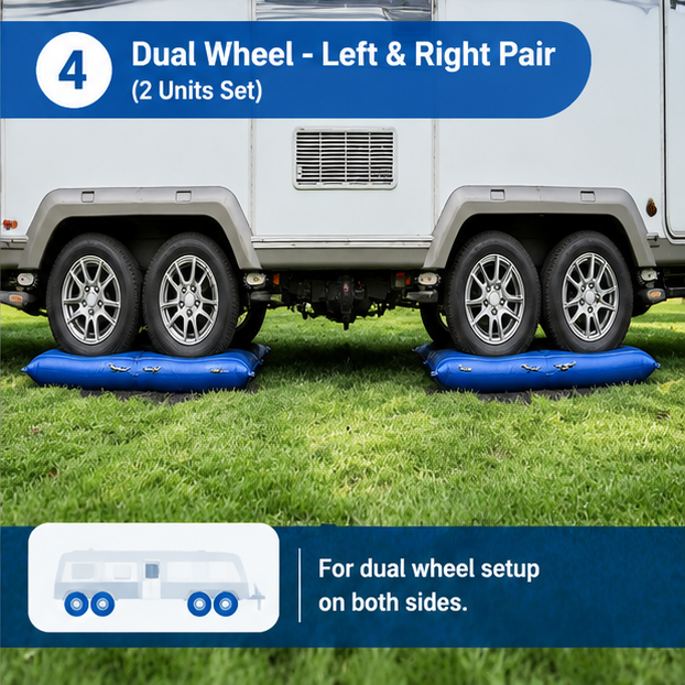 Pneumatic Twin-Axle Caravan Leveler – 6" Lift, Use Any 12V Pump, Folds Flat