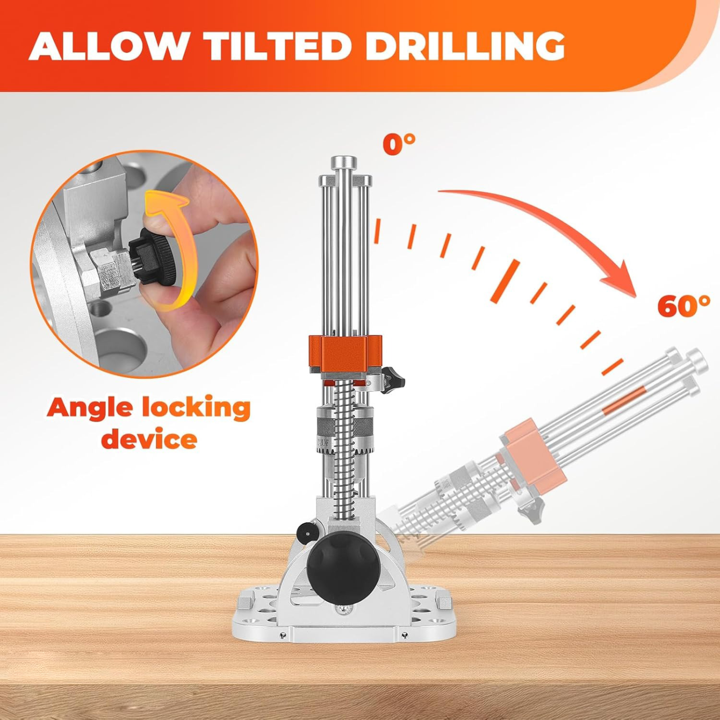 Portable drilling guide with bushed ball bearing guide rod