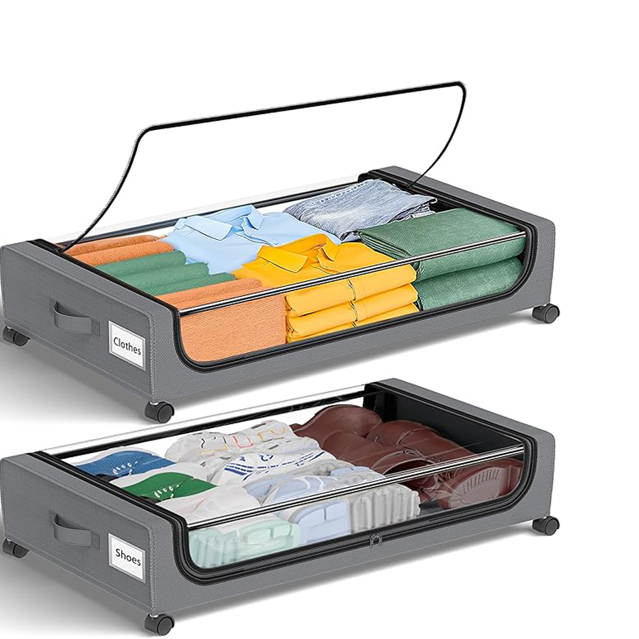 Under-bed storage box with wheels: 48-liter under-bed storage box with lid