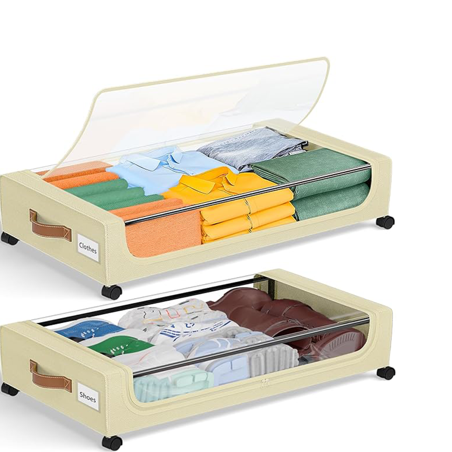 Under-bed storage box with wheels: 48-liter under-bed storage box with lid