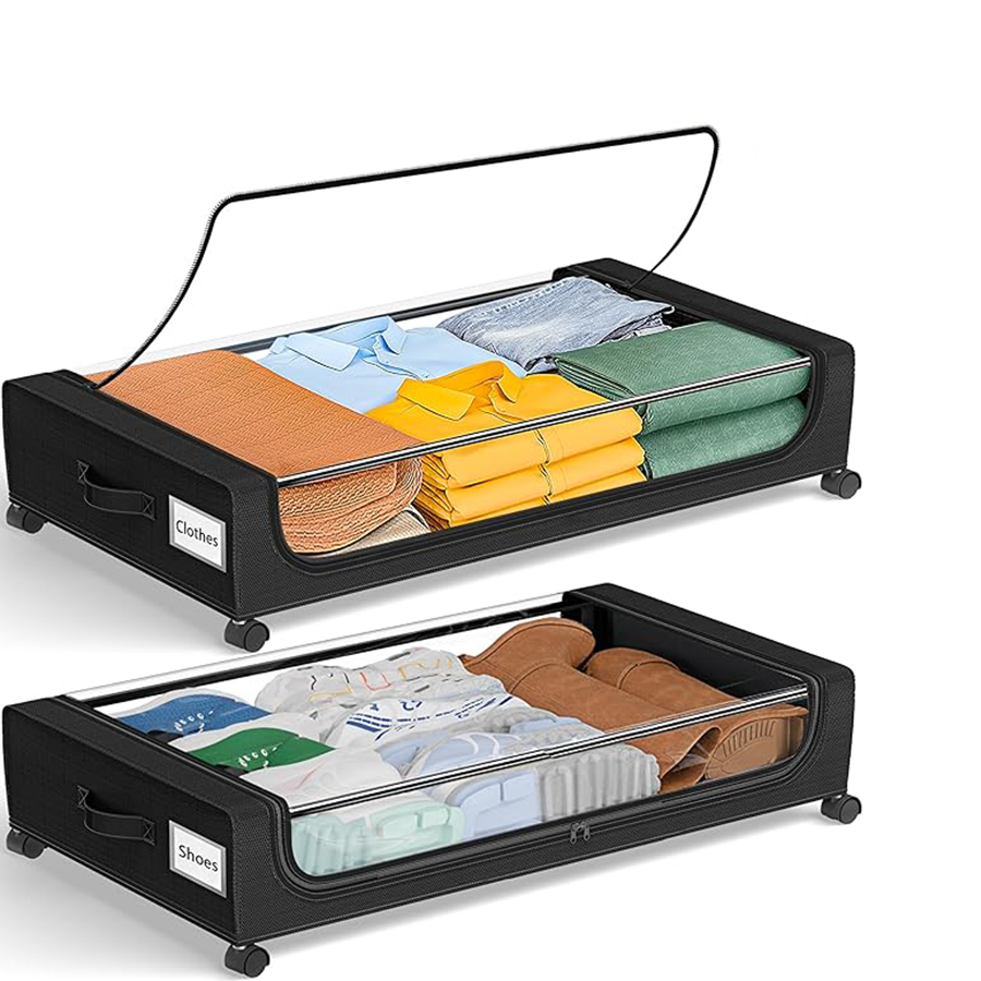 Under-bed storage box with wheels: 48-liter under-bed storage box with lid