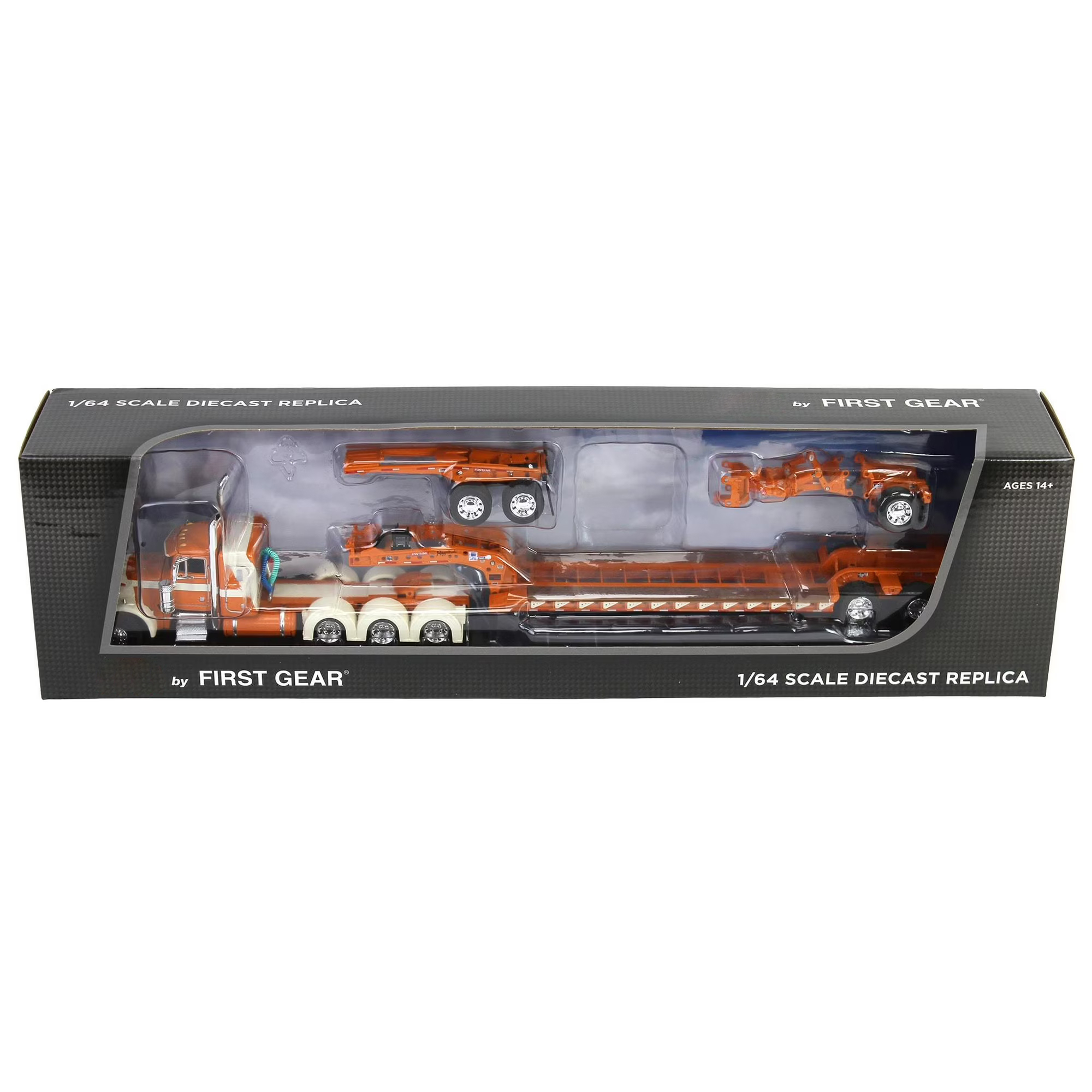 1:64 Scale Semi Truck Model — Diecast Tractor & Lowboy Trailer Display Set