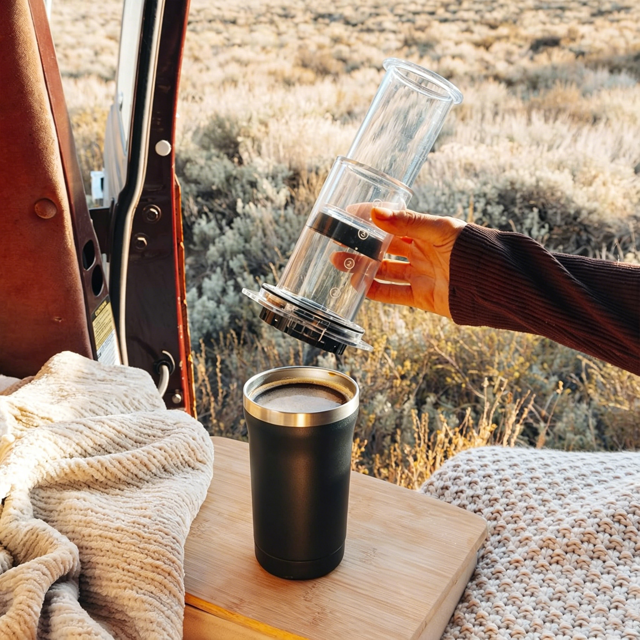 Small Portable Coffee Maker Kit – 3-in-1 French Press, Pour-Over