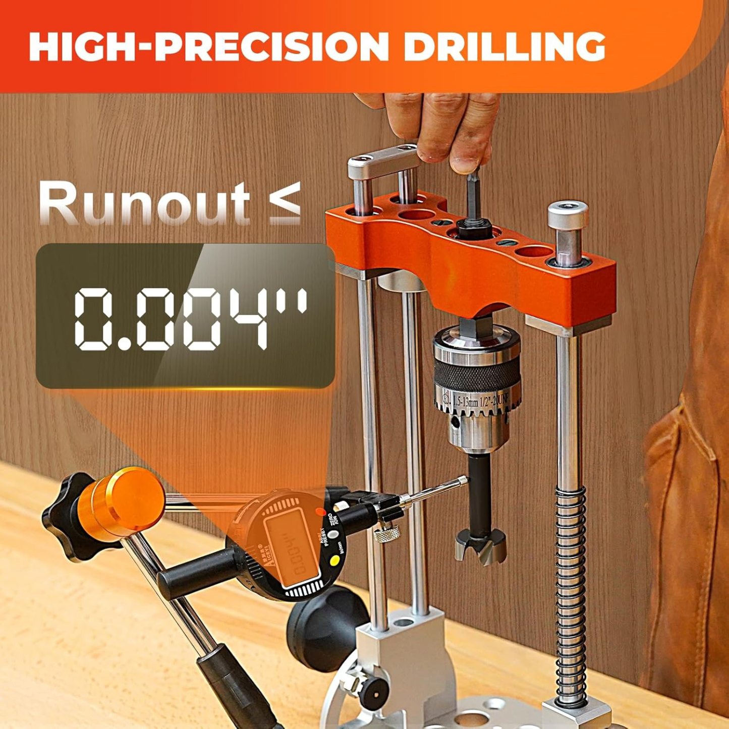 Portable drilling guide with bushed ball bearing guide rod