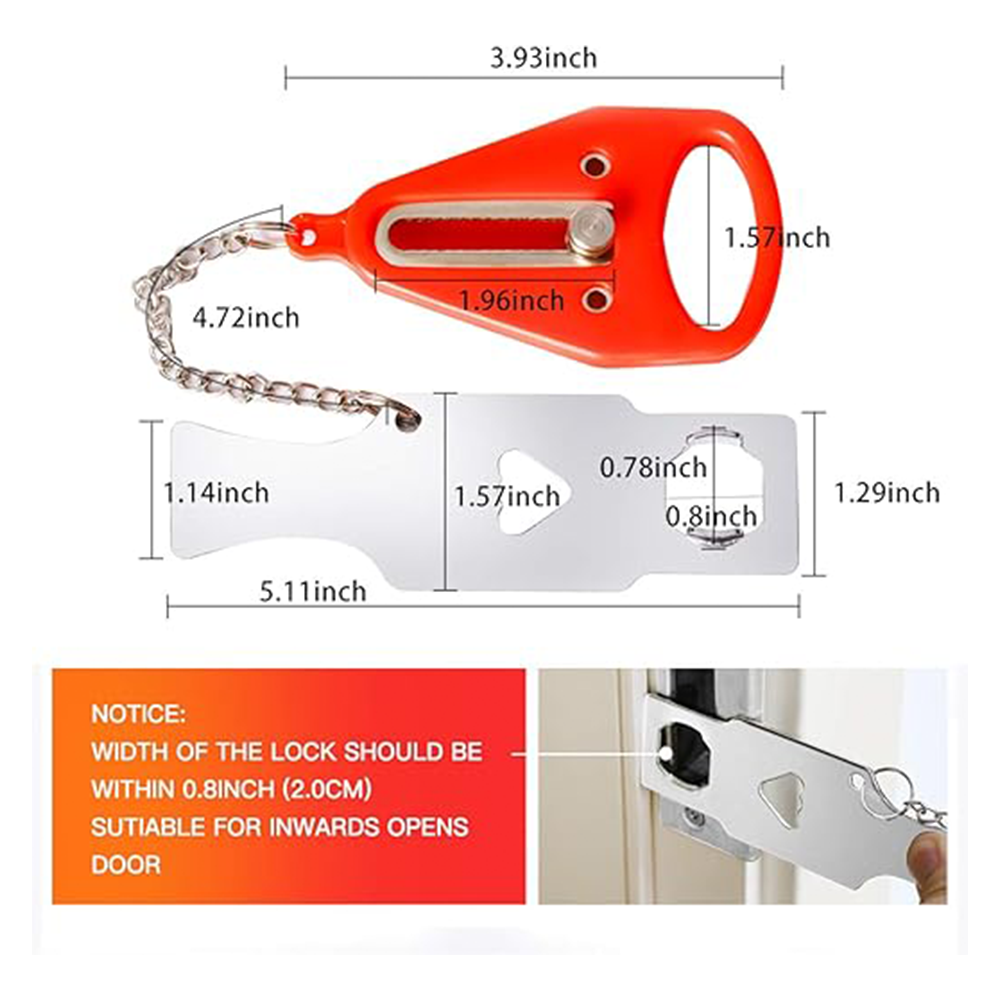 Portable travel door lock is detachable and requires no drilling