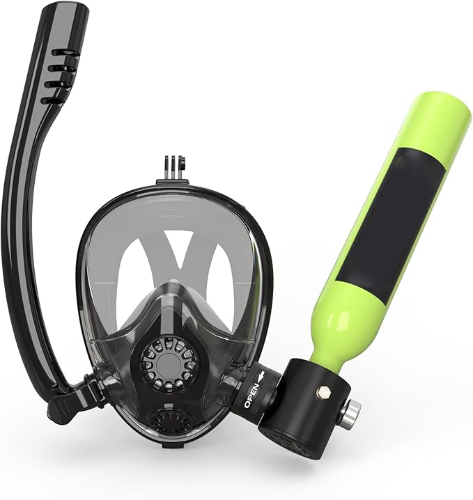 Full Face Snorkel Mask Set — Easy Breathing Mask with Mini Air Tank
