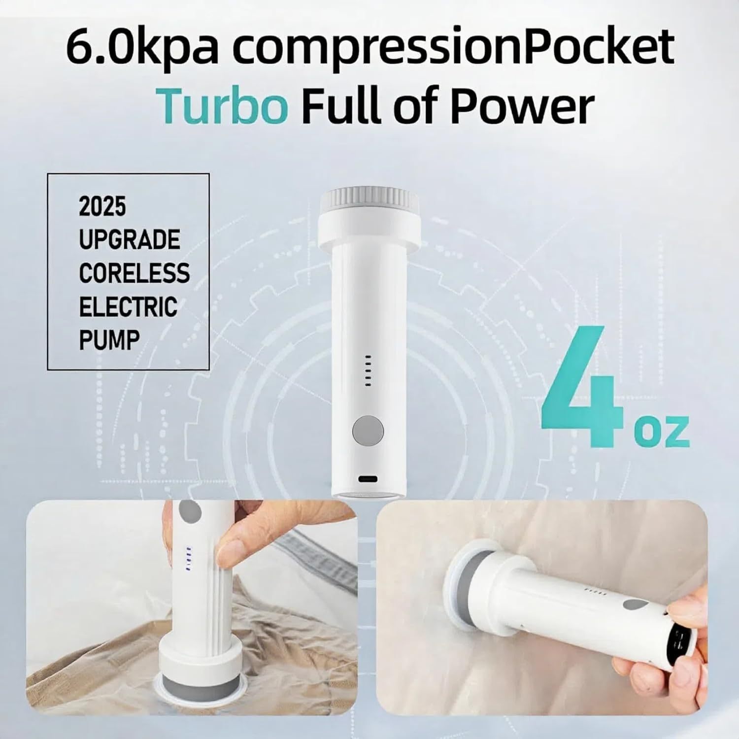 Cordless electric vacuum pump, suitable for vacuum storage bags