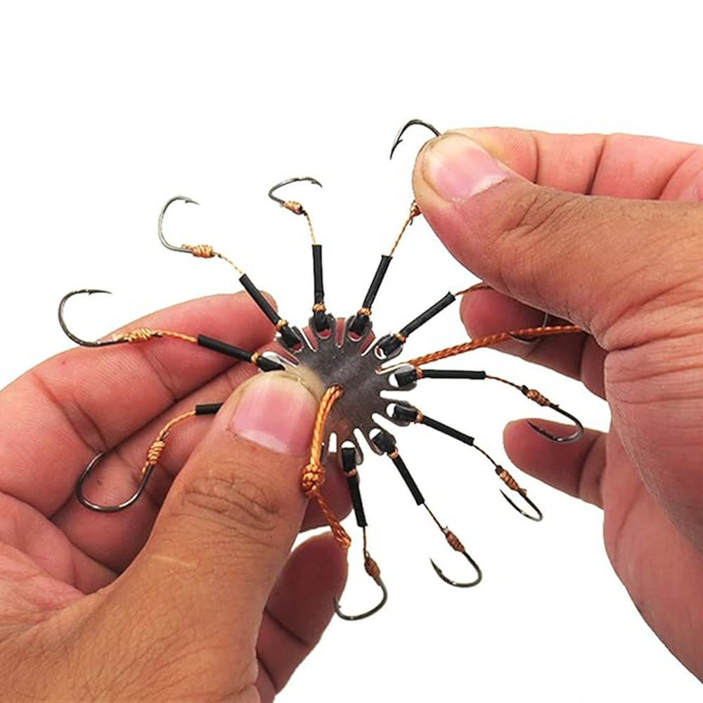 Anti-tangling fishing line hooks with flexible hose, 12 carbon steel hooks