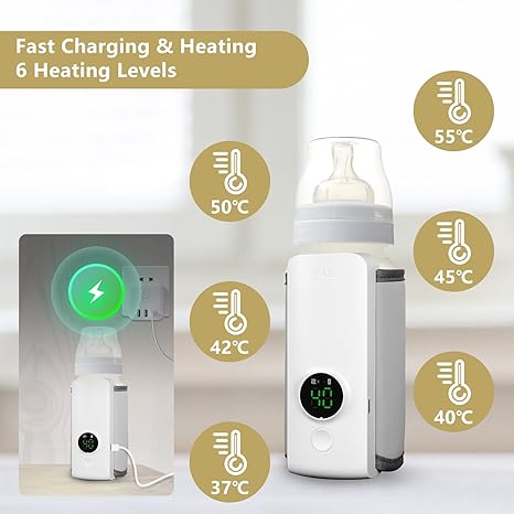 Portable travel bottle warmer, 6000mAh rechargeable