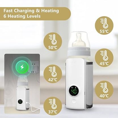 Portable travel bottle warmer, 6000mAh rechargeable