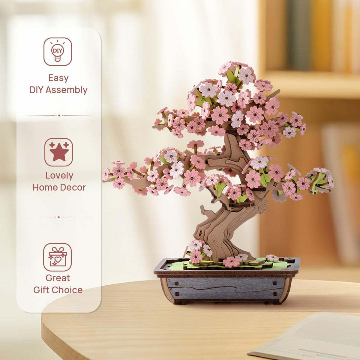3D Wooden Puzzle Flower for Adults – DIY Sakura Bonsai Tree Plants for Home Table Decor