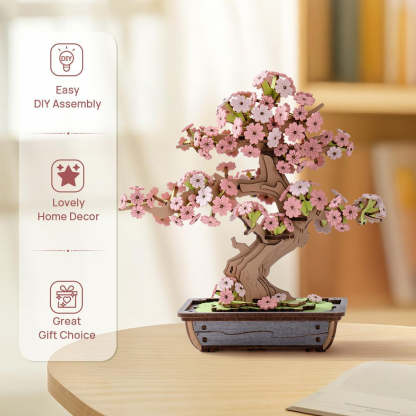 3D Wooden Puzzle Flower for Adults – DIY Sakura Bonsai Tree Plants for Home Table Decor