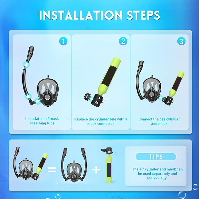 Full Face Snorkel Mask Set — Easy Breathing Mask with Mini Air Tank