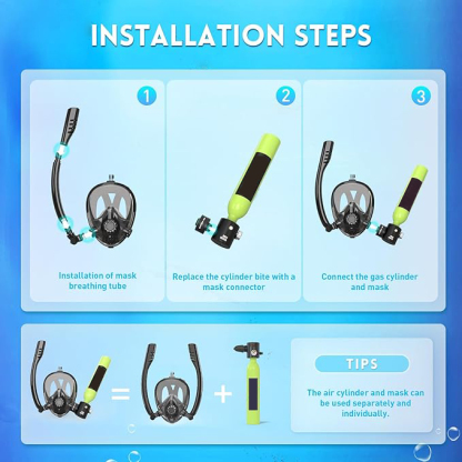 Full Face Snorkel Mask Set — Easy Breathing Mask with Mini Air Tank