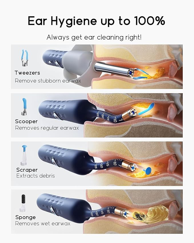 Earwax removal tool with camera, ear canal cleaner with flexible in-ear camera