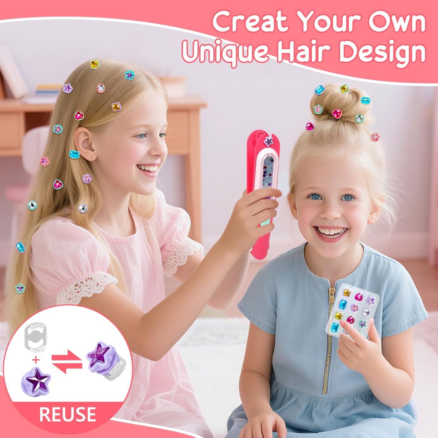 Hair Gem Stamper Kit – Bling Hair Jewels for Girls Toys, Hair Styling Tool