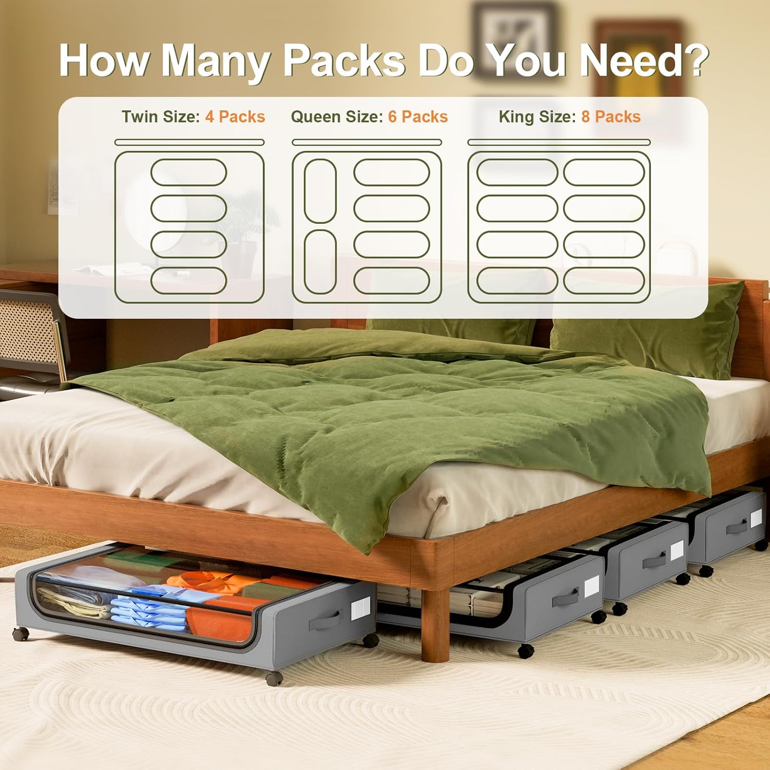 Under-bed storage box with wheels: 48-liter under-bed storage box with lid