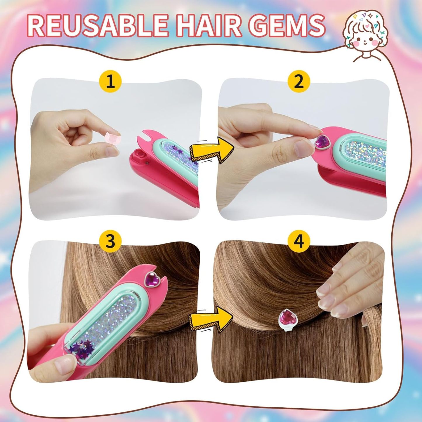 Hair Gem Stamper Kit – Bling Hair Jewels for Girls Toys, Hair Styling Tool