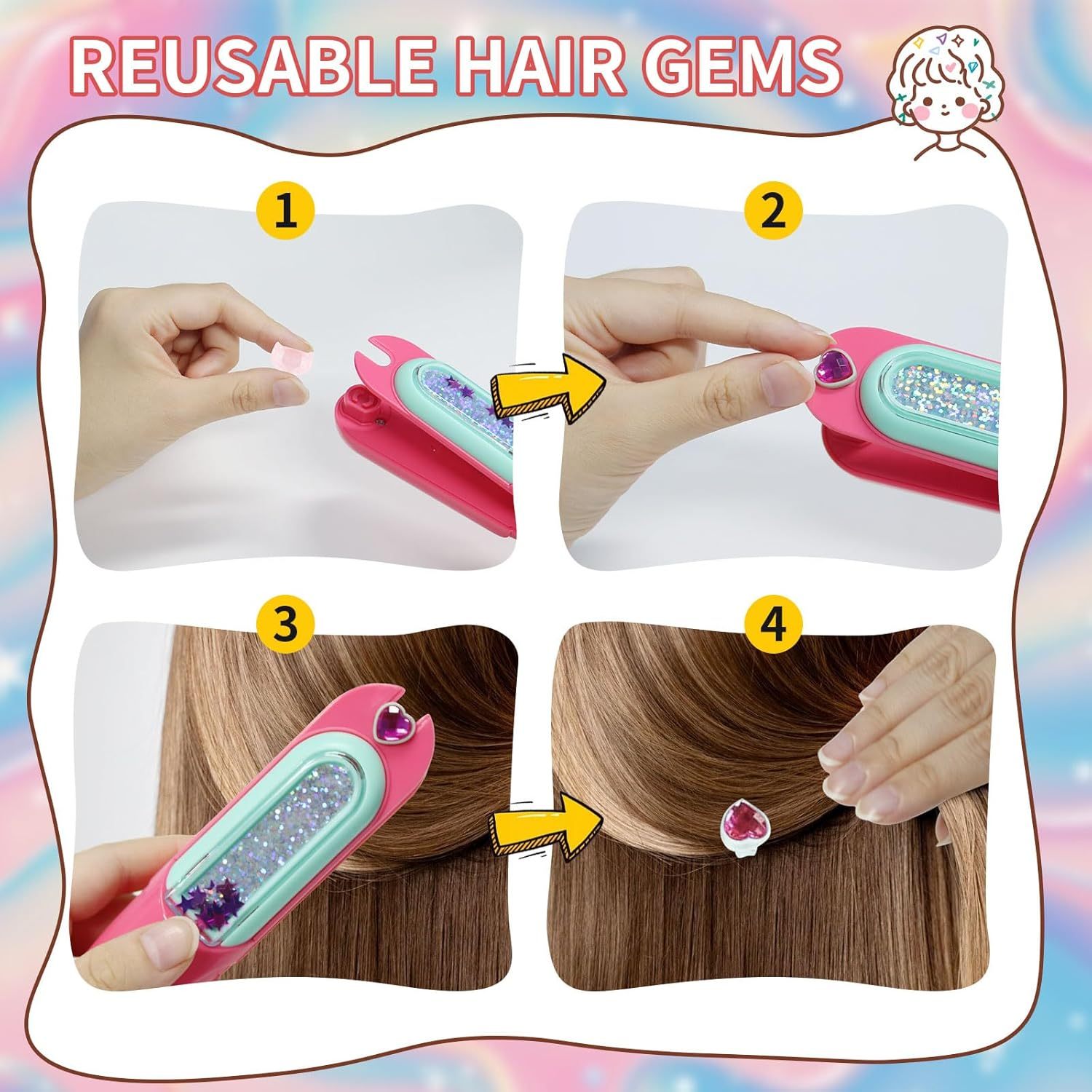 Hair Gem Stamper Kit – Bling Hair Jewels for Girls Toys, Hair Styling Tool
