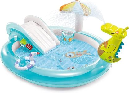 Inflatable Kids Water Play Center — Jungle Splash Pool with Slide & Sprayer