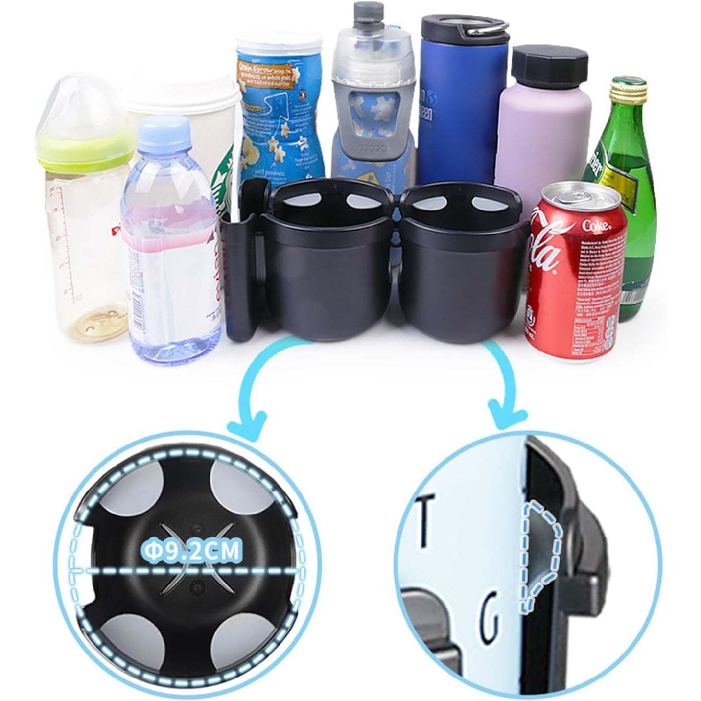 3-in-1 Baby Stroller Cup Holder with Phone Stand – 360° Rotating Drink Holder