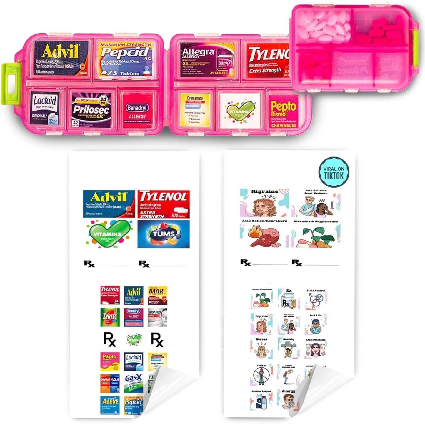 Portable Travel Pill Organizer Holder with Stickers