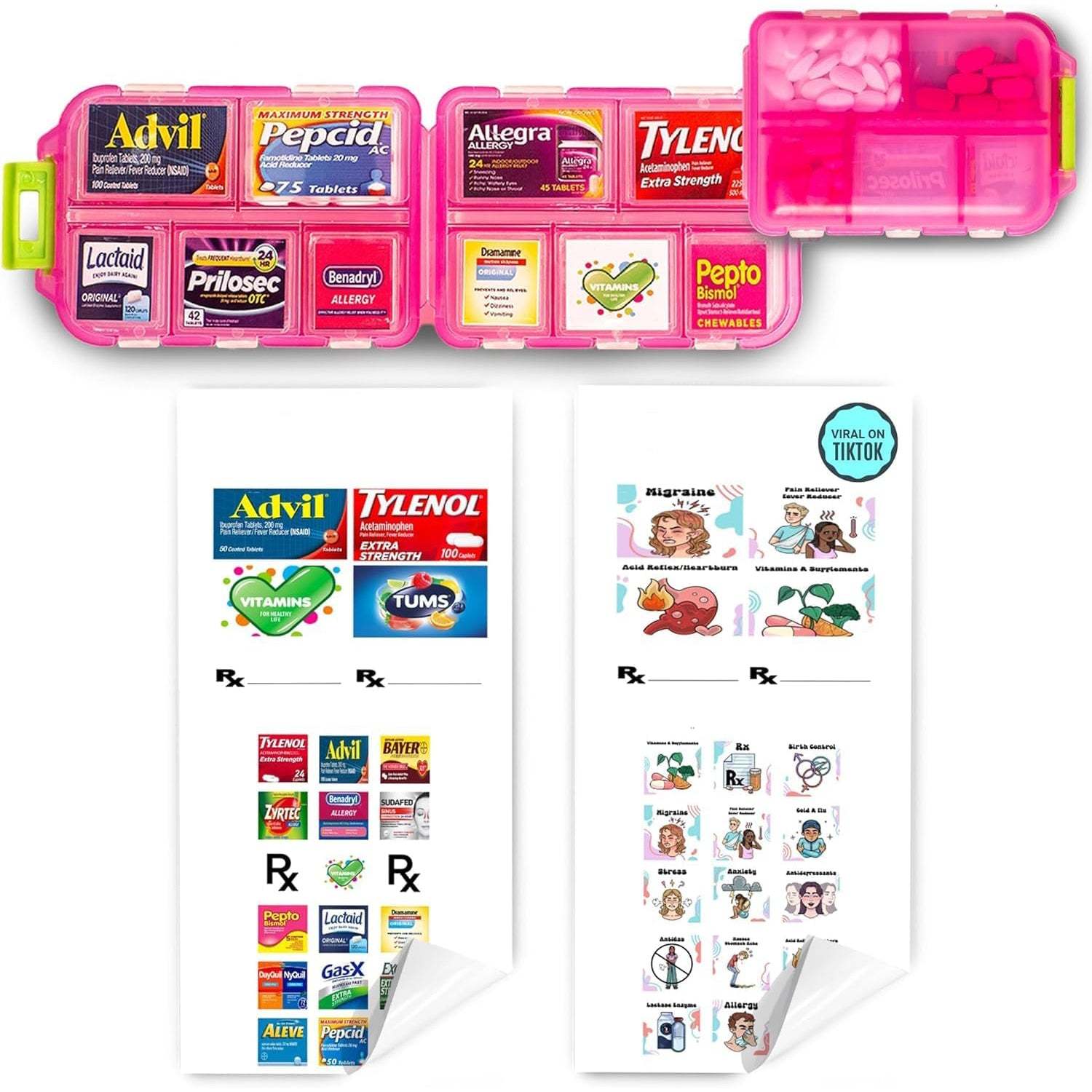Portable Travel Pill Organizer Holder with Stickers