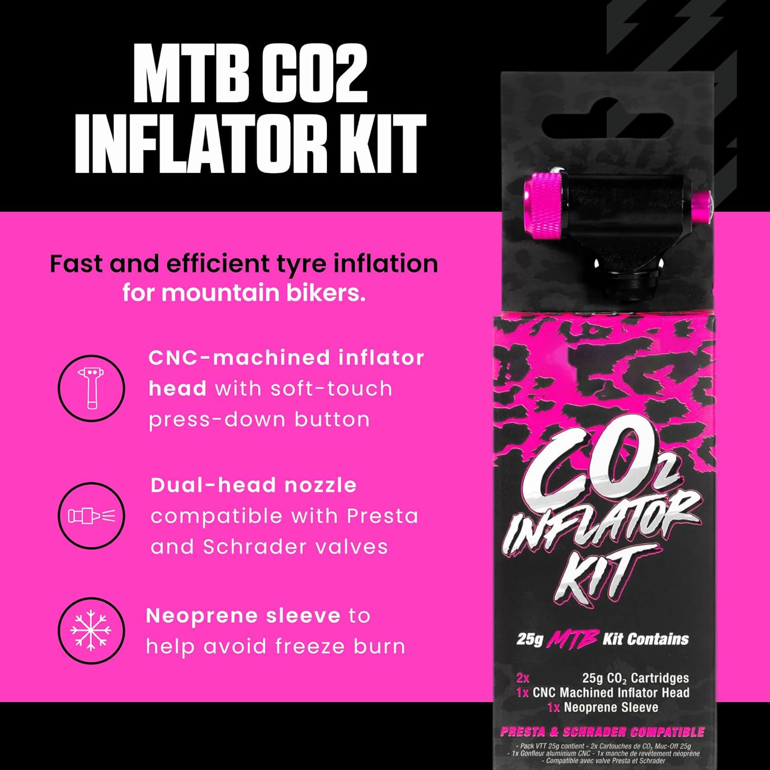 CO2 Inflation Kit for Mountain Bikes – Tire Inflator with Cartridges