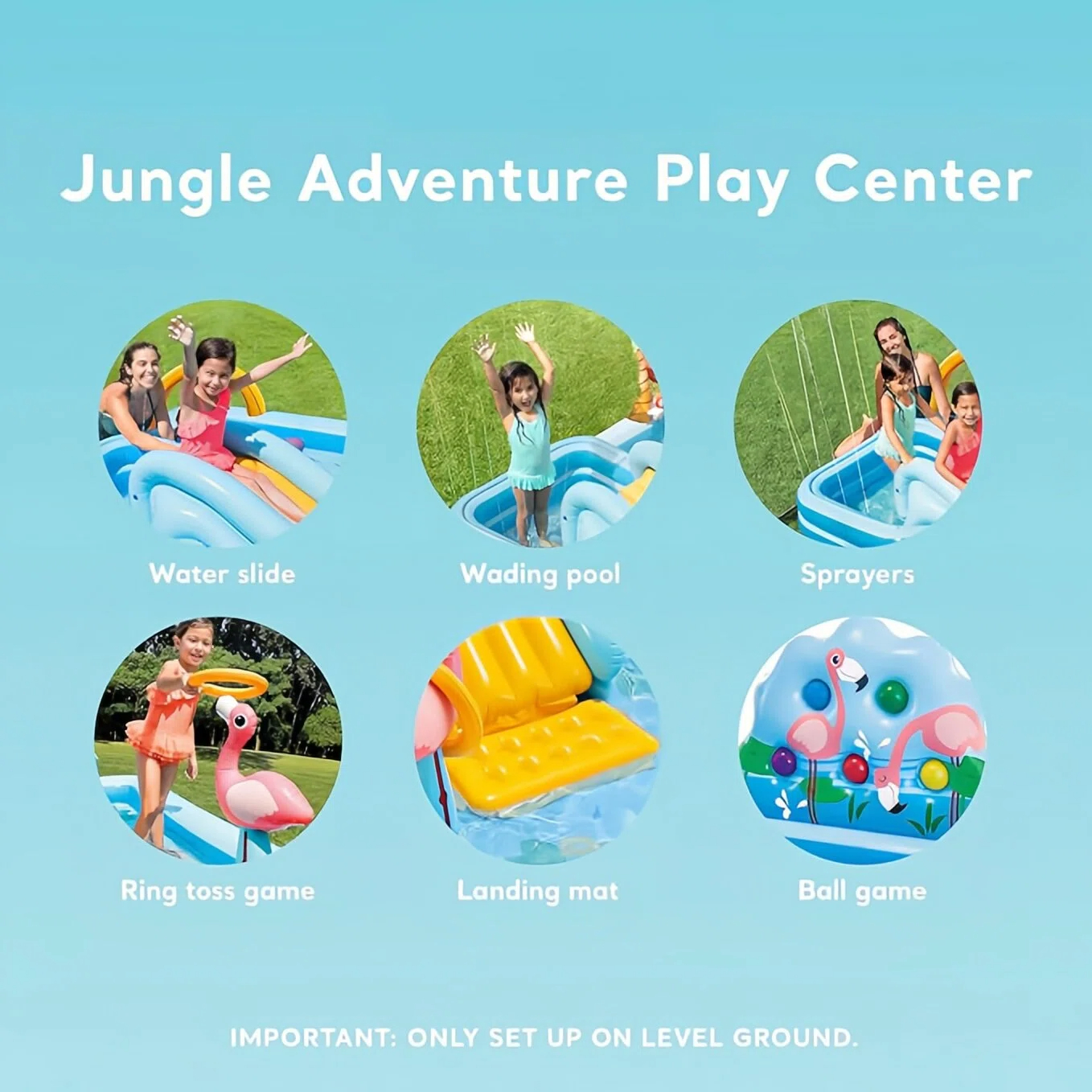 Inflatable Kids Water Play Center — Jungle Splash Pool with Slide & Sprayer