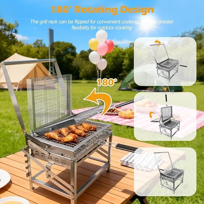 Rotating Portable Charcoal BBQ Grill