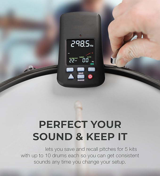 Clip-on digital drum tuner with backlit LCD display