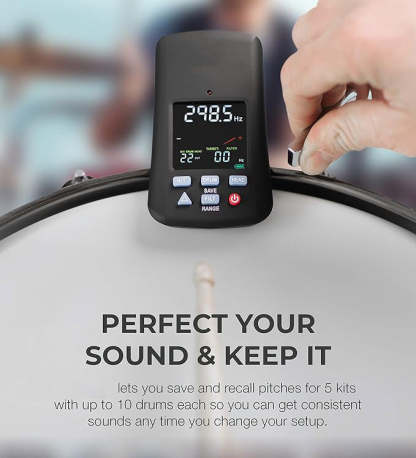 Clip-on digital drum tuner with backlit LCD display