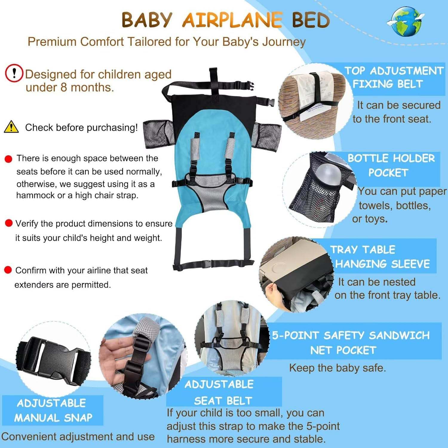 Baby Airplane Bed – Portable Plane Seat Foot Rest Extender