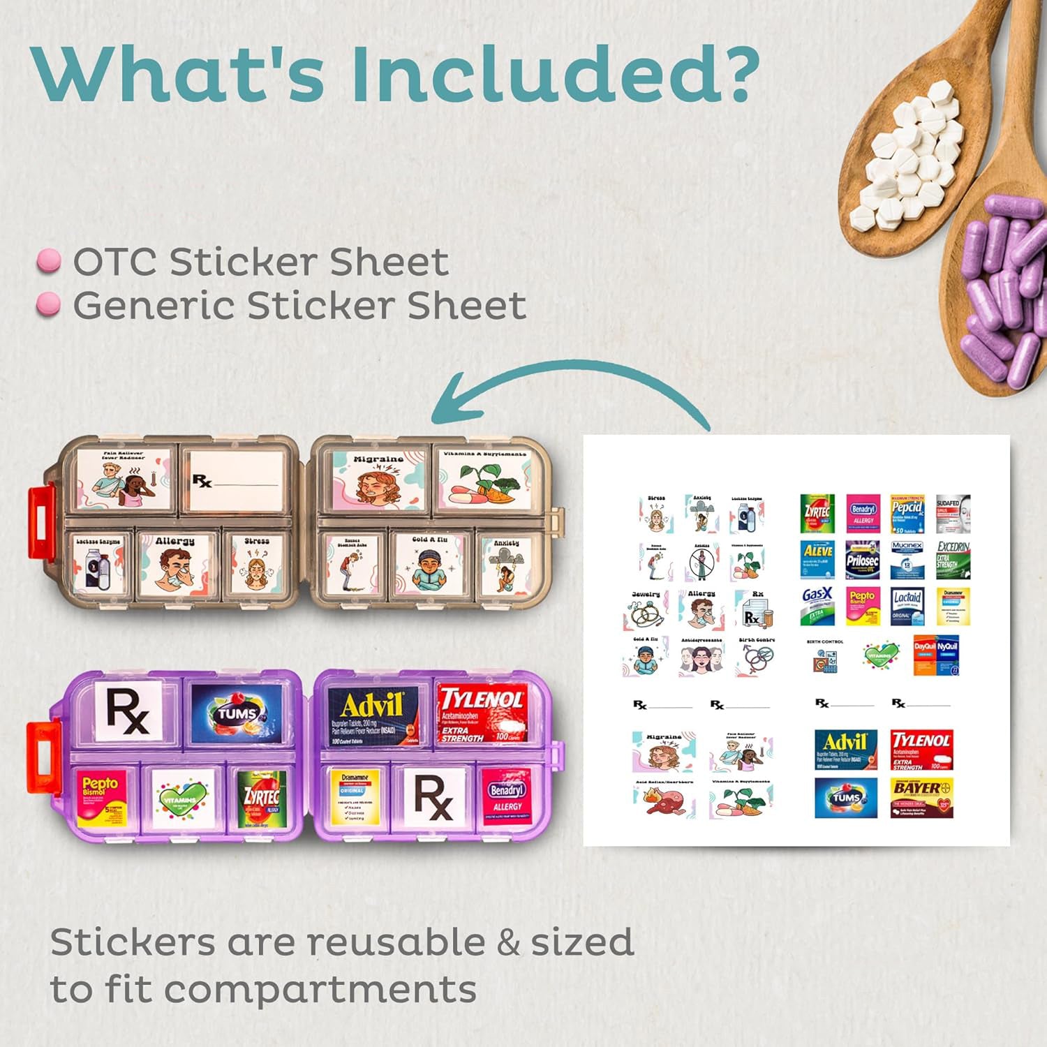 Portable Travel Pill Organizer Holder with Stickers