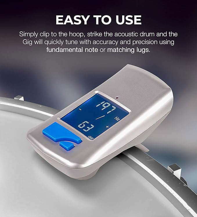 Clip-on digital drum tuner with backlit LCD display