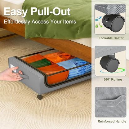 Under-bed storage box with wheels: 48-liter under-bed storage box with lid
