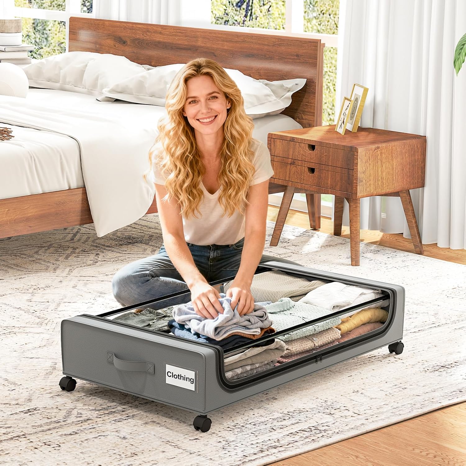 Under-bed storage box with wheels: 48-liter under-bed storage box with lid