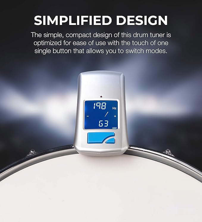 Clip-on digital drum tuner with backlit LCD display