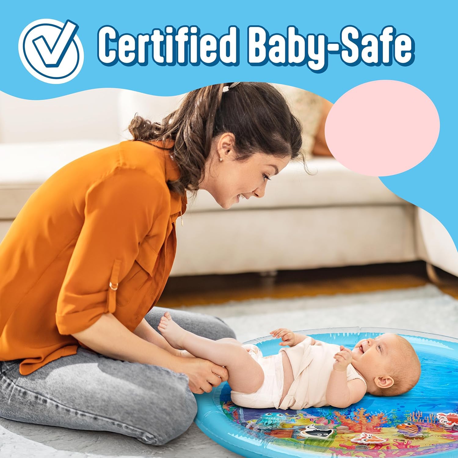 Lights Up Tummy Time Water Mat for Babies – 30 Inch X-Large Baby Water Mat