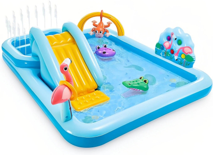 Inflatable Kids Water Play Center — Jungle Splash Pool with Slide & Sprayer