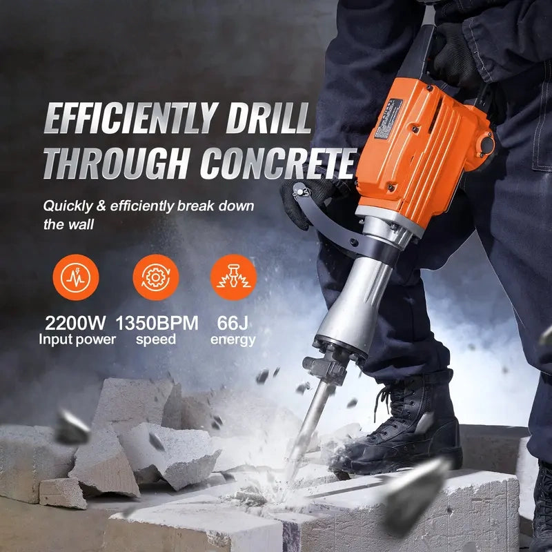Heavy-Duty Electric Demolition Hammer with Chisel Set