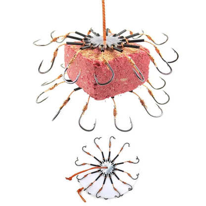 Anti-tangling fishing line hooks with flexible hose, 12 carbon steel hooks