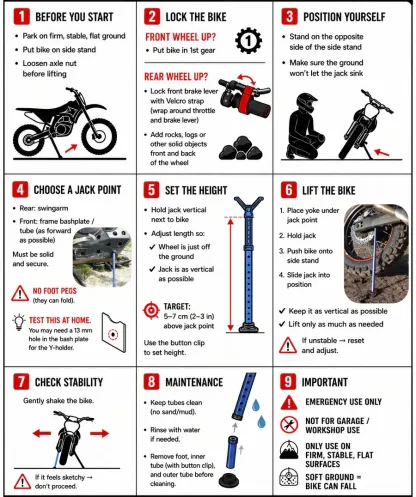 Ultralight Enduro Trail Jack Stand for Motorcycle Adventure Maintenance