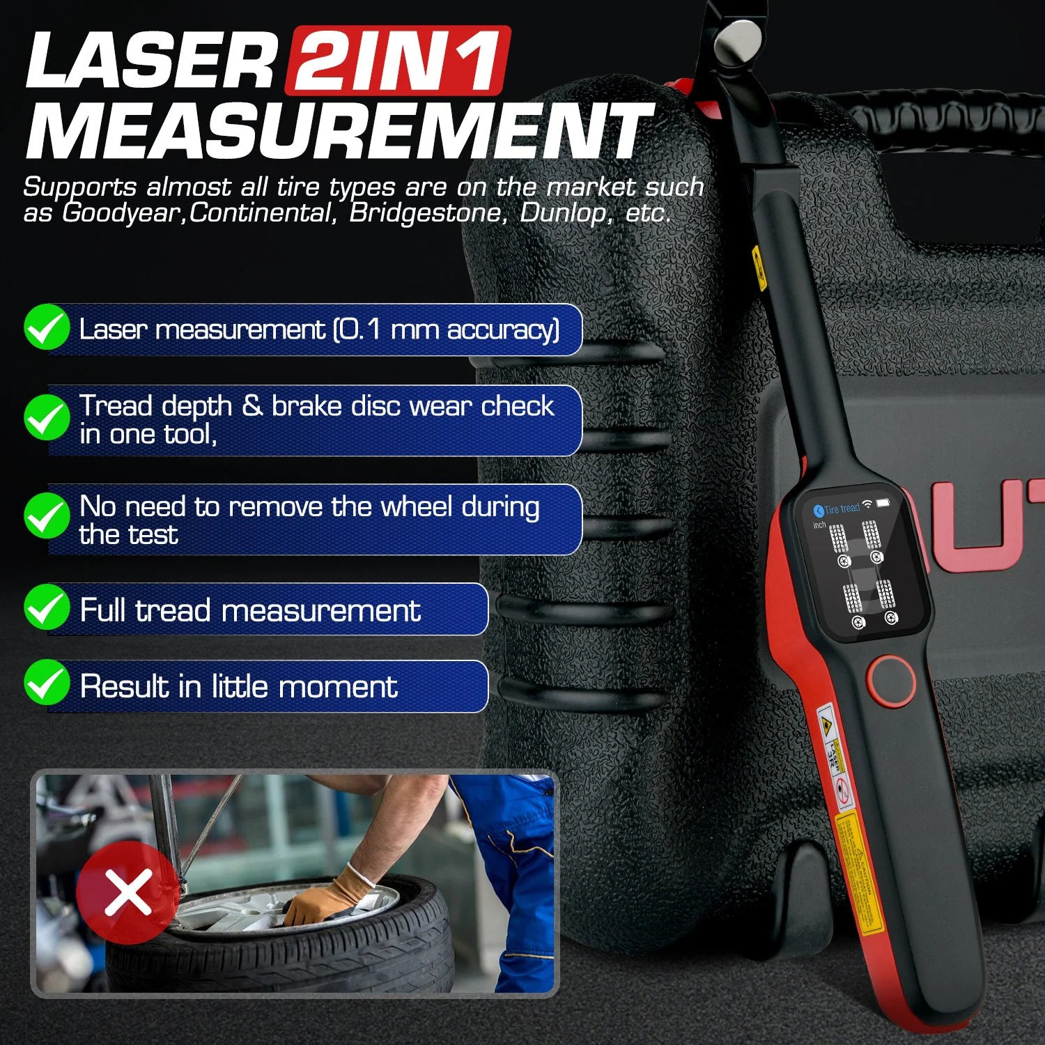 Smart Laser Tire Tread & Brake Disc Wear Analyzer for Vehicle Safety Inspection