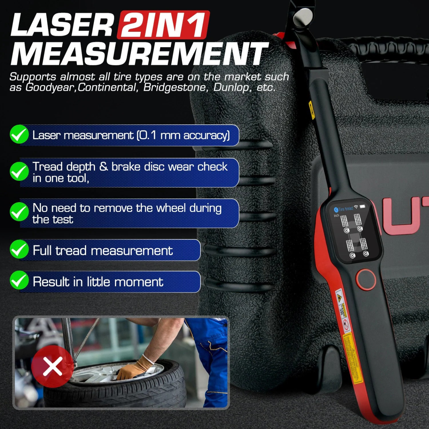 Smart Laser Tire Tread & Brake Disc Wear Analyzer for Vehicle Safety Inspection