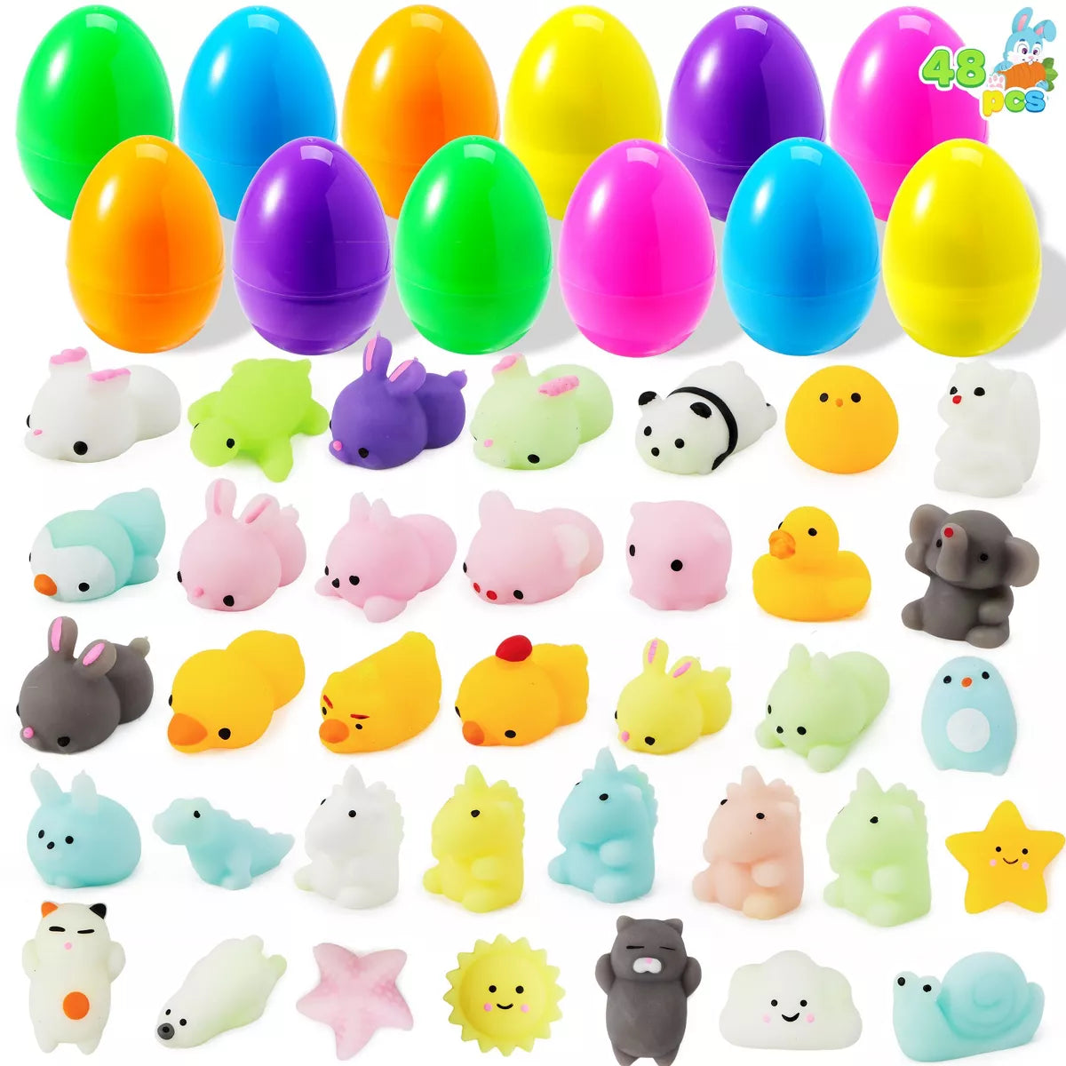 48-Pack 2.36-Inch Easter Eggs with Soft Squeeze Toys, Perfect for Easter Egg Hunts, Party Gifts