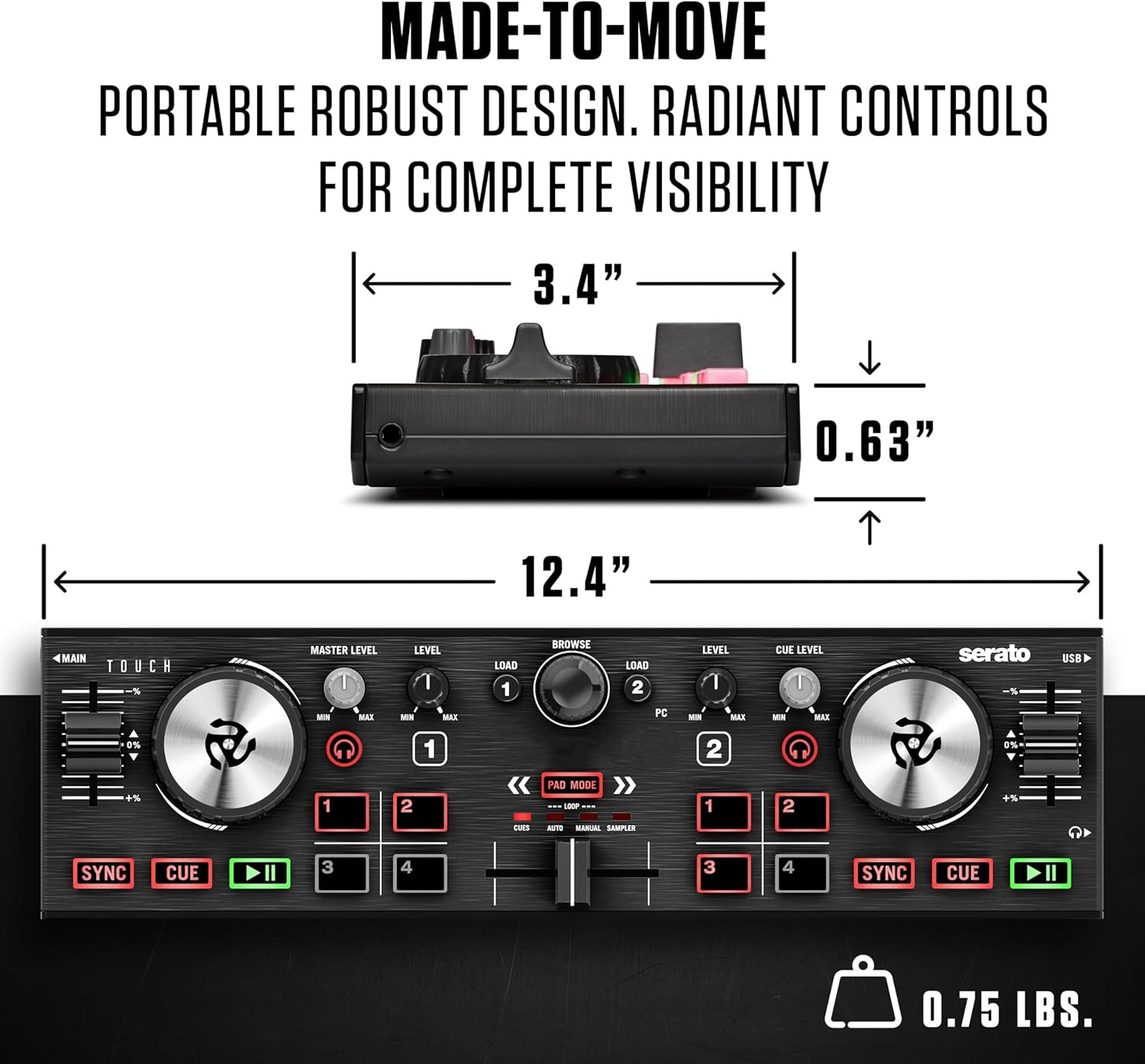 Compact dual-channel DJ controller