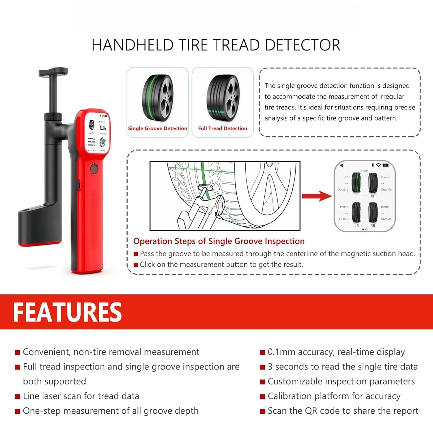 Handheld Laser Tire Tread Scanner – Smart Tire Health Check Tool